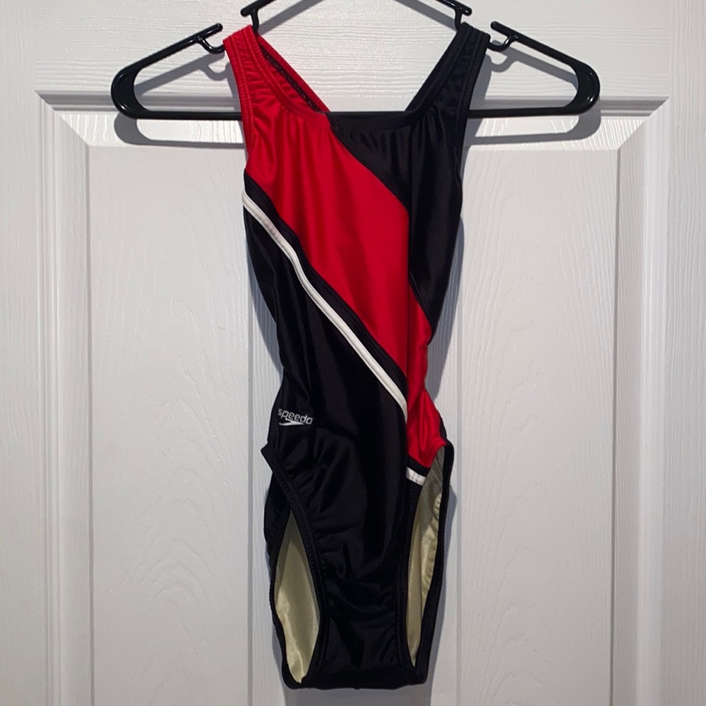 Speedo Swimsuit Racerback Black Red & White Size 28